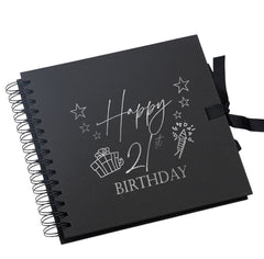 21st Birthday Present Black Scrapbook, Guest Book, Photo Album Silver Script