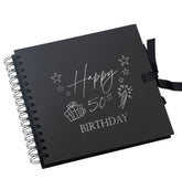 50th Birthday Present Black Scrapbook, Guest Book, Photo Album Silver Script