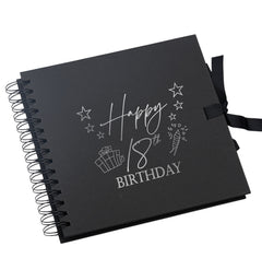 18th Birthday Present Black Scrapbook, Guest Book, Photo Album Silver Script