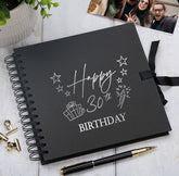 30th Birthday Present Black Scrapbook, Guest Book, Photo Album Silver Script