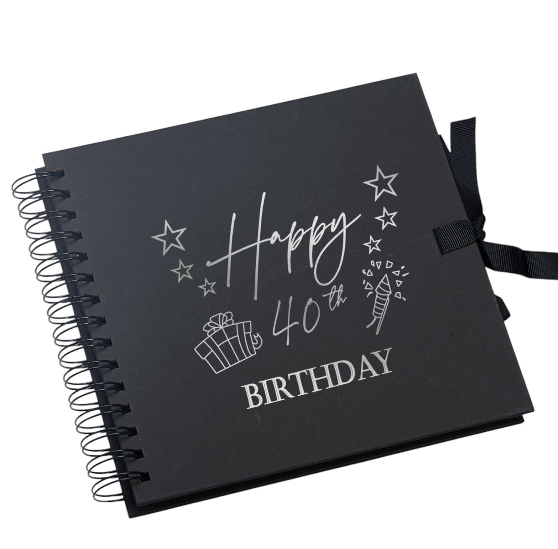 40th Birthday Present Black Scrapbook, Guest Book, Photo Album Silver Script Birthday Photo Album ukgiftstoreonline