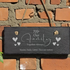 Personalised Our Family Hanging Slate Sign Personalised Gifts ukgiftstoreonline