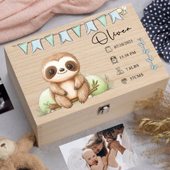 Personalised Wooden Baby Memory Keepsake Box With Cute Animals