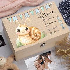 Personalised Wooden Baby Memory Keepsake Box With Cute Animals