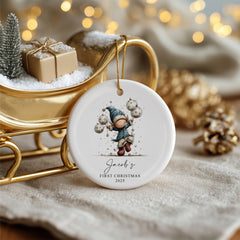 Personalised Baby's First Christmas Ornament With Elves