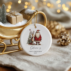 Personalised Baby's First Christmas Ornament With Santa and Reindeer Design