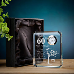 Personalised Crystal Glass Clock Gift for 60th Wedding Anniversary Boxed