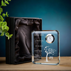 Personalised Crystal Glass Clock Gift for Wedding Anniversary Couple