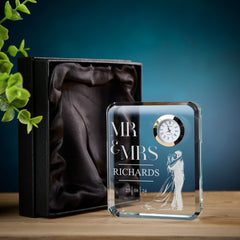Personalised Wedding Or Anniversary Crystal Glass Clock Gift With Couple