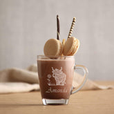 Personalised Engraved Glass Coffee Cup, Tea Cup, Any Name and Highland Cow