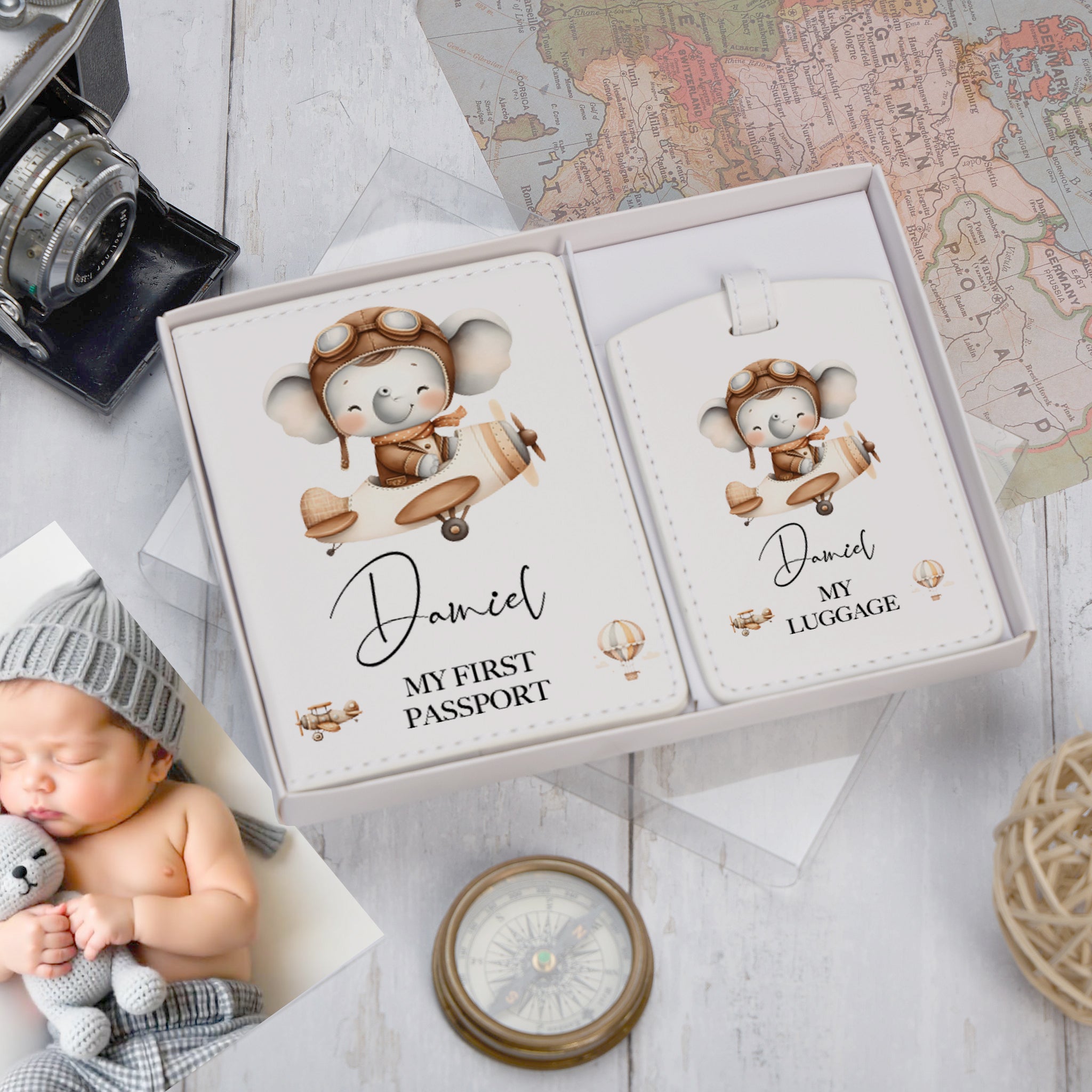 Personalised Animal Themed Baby Passport Cover and Luggage Tag Holder Gift Set Baby Product ukgiftstoreonline