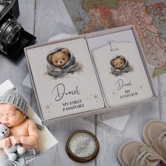 Personalised Leatherette Teddy Baby Passport Cover and Luggage Tag Holder Gift Set Baby Product ukgiftstoreonline
