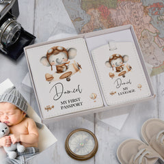 Personalised Animal Themed Baby Passport Cover and Luggage Tag Holder Gift Set Baby Product ukgiftstoreonline