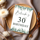 Personalised Any Age Birthday Celebration Eucalyptus Table Sign