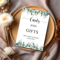 Personalised Wedding Gifts and Cards Sign, Customised With Eucalyptus