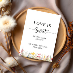 Personalised Wedding Love is Sweet Take a Treat Favours, Customised Table Sign