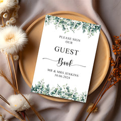 Wedding Guest Book Sign customised With Eucalyptus Leaves