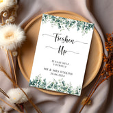 Personalised Freshen Up Wedding Eucalyptus Table Sign