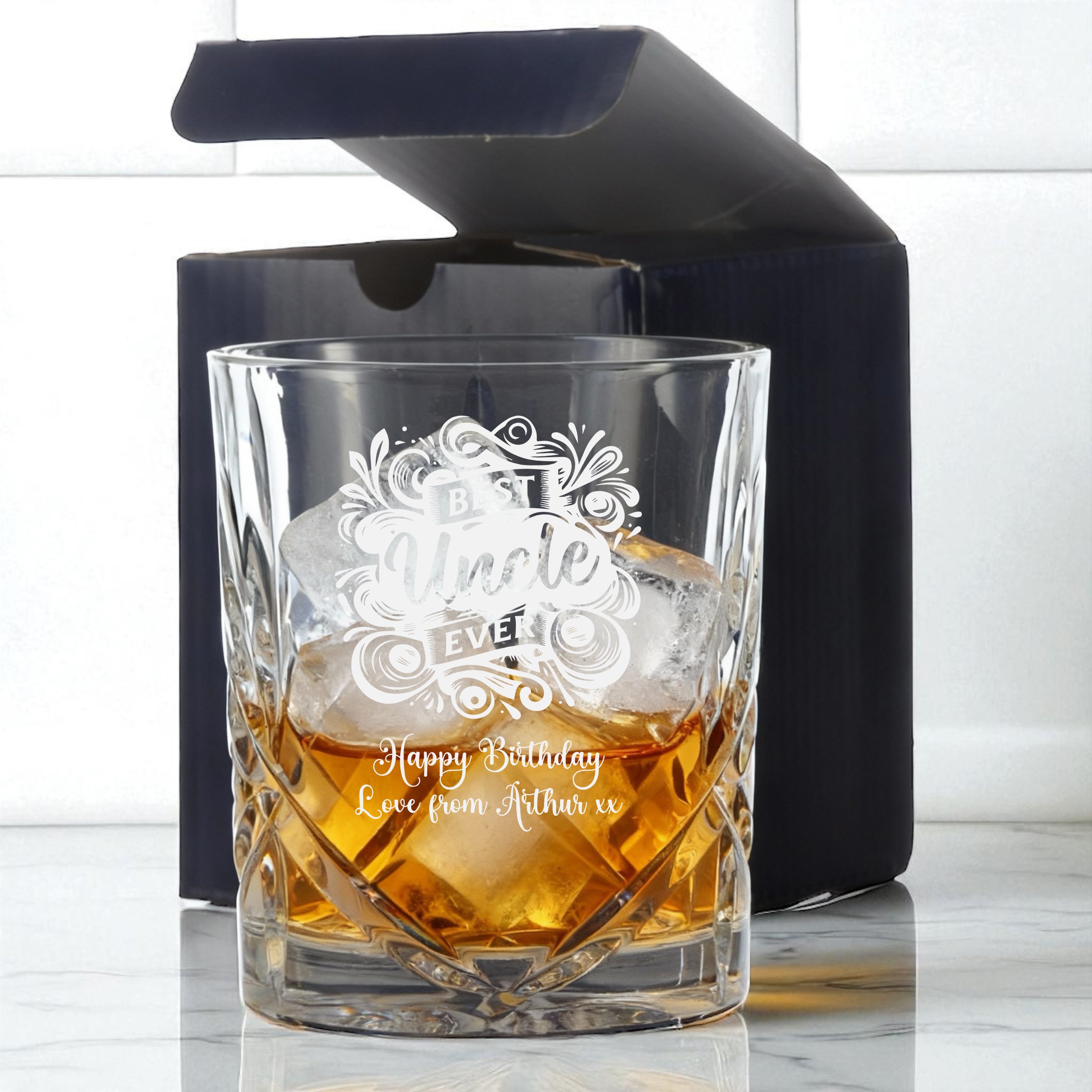 Customised Bespoke Personalised Crystal Cut Whisky Glass Gift For Uncle Personalised ukgiftstoreonline