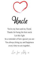 Personalised Uncle Gift Sentiment Night Lamp With Wood Base