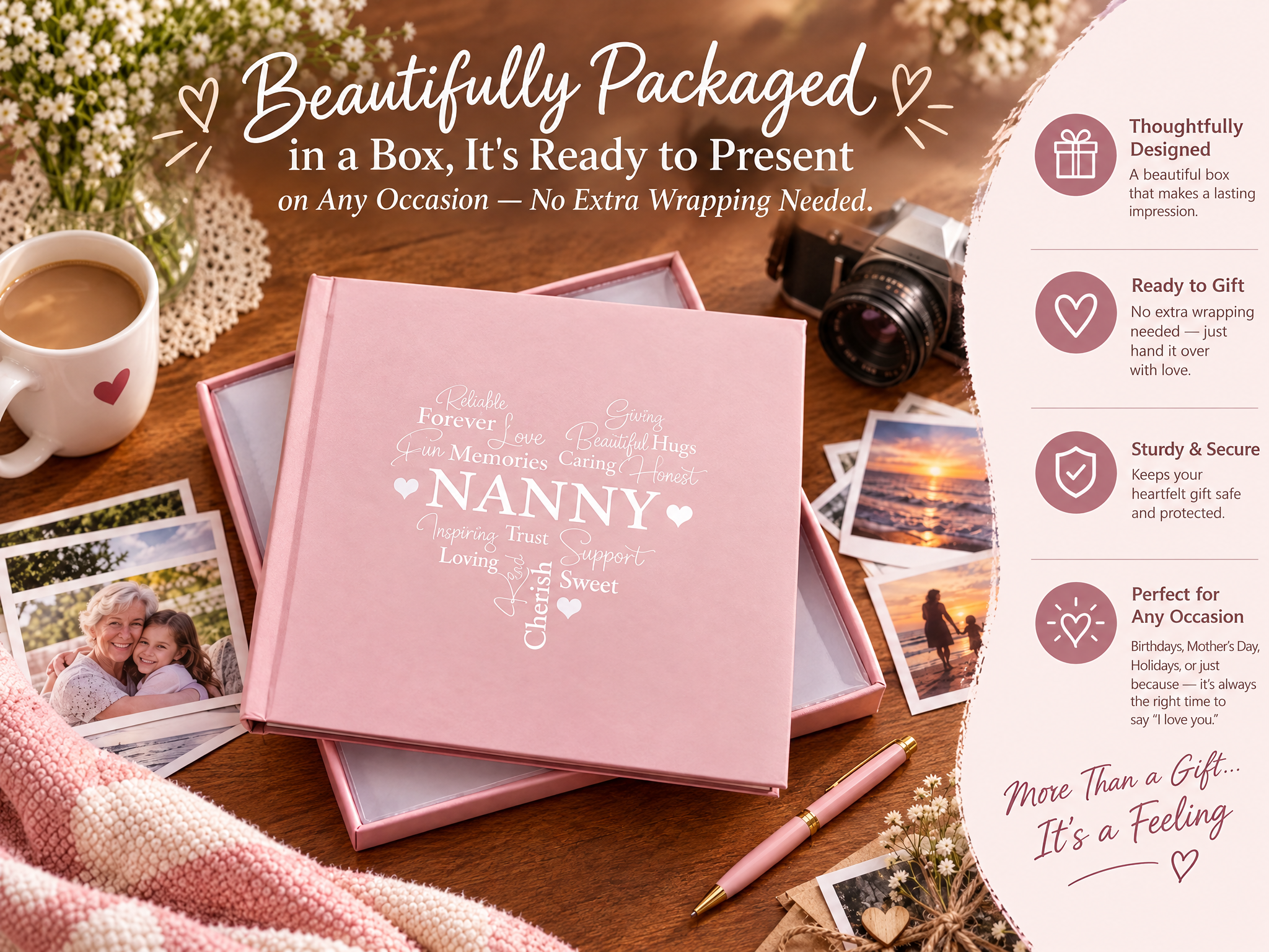 Nanny Word Heart Pink Photo Picture Album 50 x 6"x4" Nanny Photo Album ukgiftstoreonline