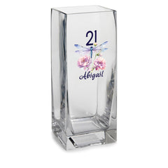 Personalised Birthday Flower Vase Gift Any Age With Dragonfly 70th, 60th, 50th, 40th, 30th, 21st