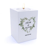 Personalised Wedding Tea Light Gift with Green Floral Heart