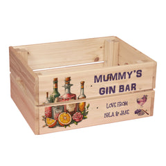 Personalised Gin Bar Treat Hamper Wooden Crate Gift For Her storage crate ukgiftstoreonline