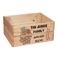 Personalised Family Movie Night Treat Wooden Crate Gift storage crate ukgiftstoreonline