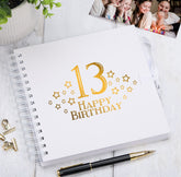 13th Birthday White Scrapbook, Guest Book Or Photo Album with Gold Script