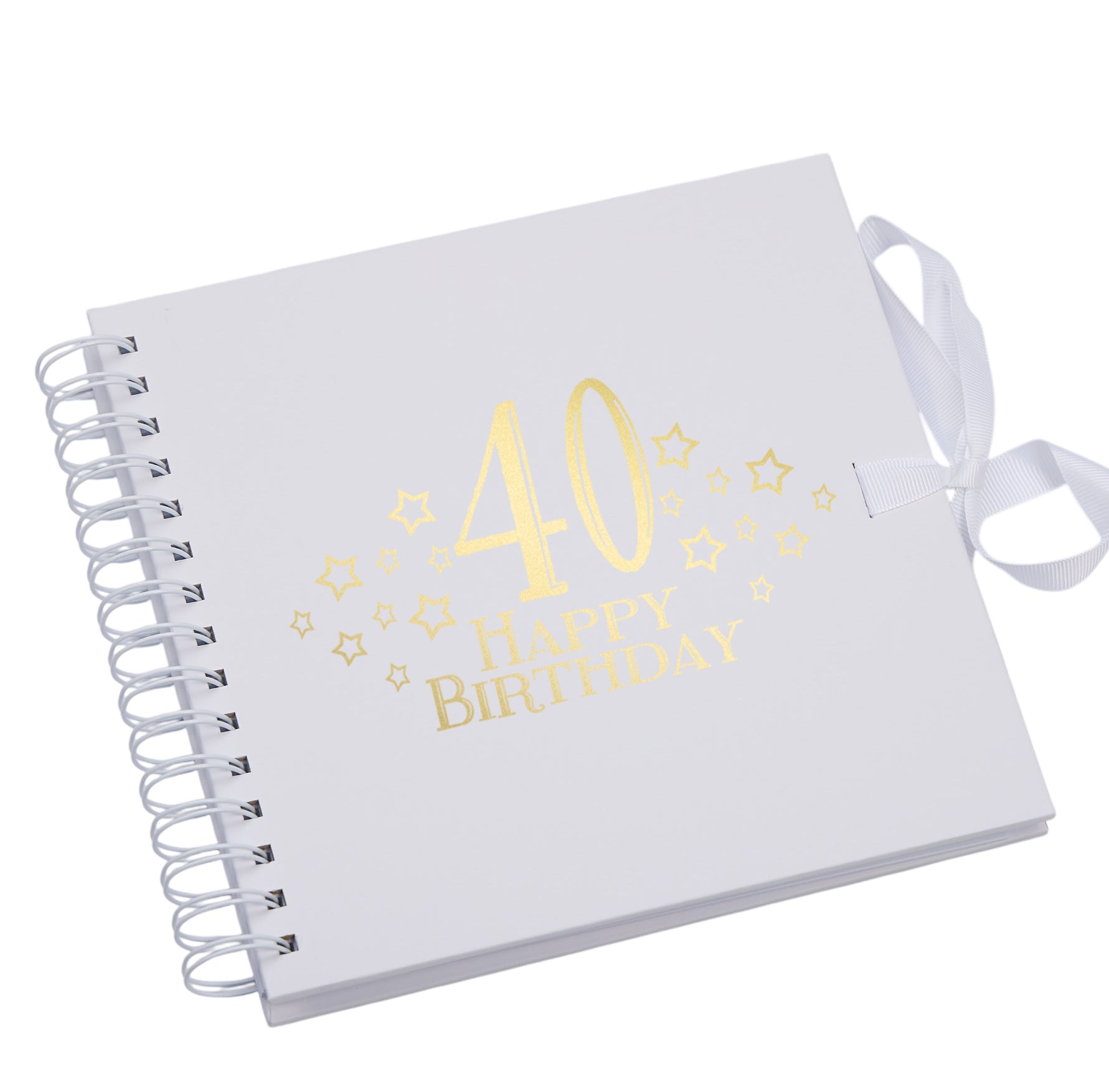 40th Birthday White Scrapbook, Guest Book Or Photo Album with Gold Script Birthday Photo Album ukgiftstoreonline