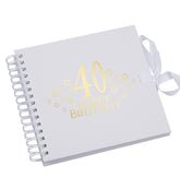 40th Birthday White Scrapbook, Guest Book Or Photo Album with Gold Script