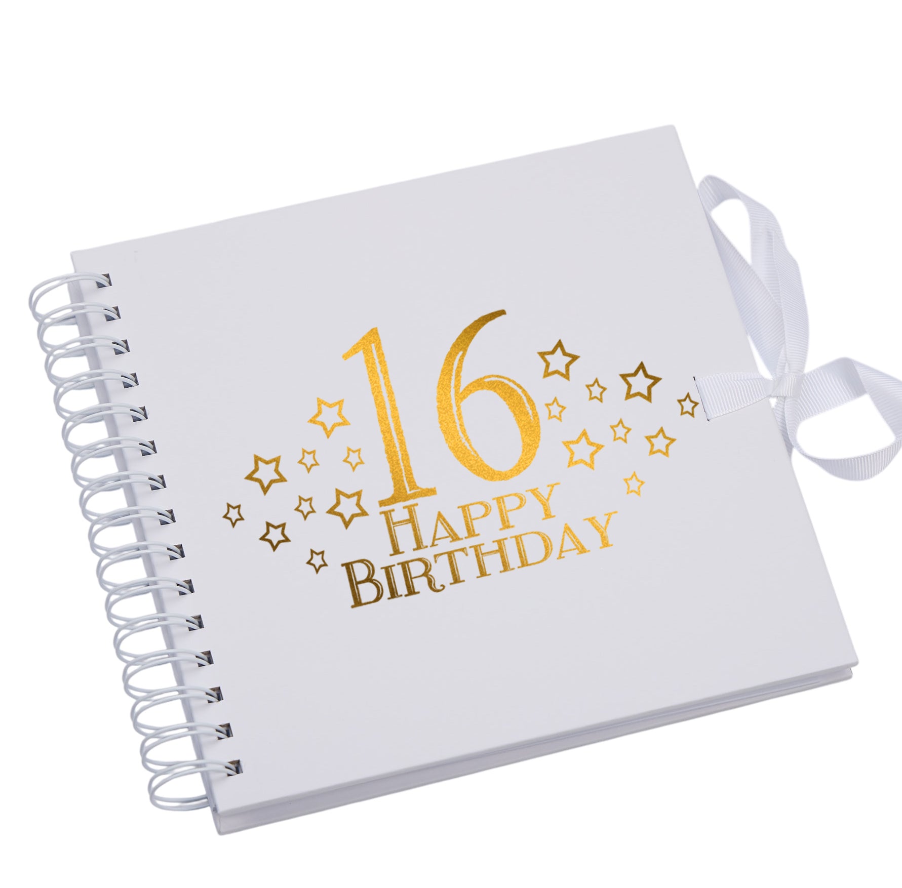 16th Birthday White Scrapbook, Guest Book Or Photo Album with Gold Script Scrapbook Guest Book ukgiftstoreonline