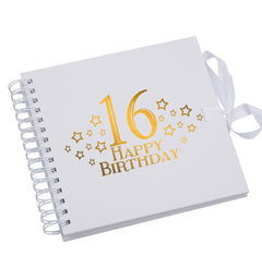 16th Birthday White Scrapbook, Guest Book Or Photo Album with Gold Script