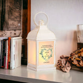 Personalised Engagement Lamp Lantern Night Light Gift Green Floral Heart