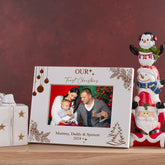 Personalised Our First Christmas Family Photo Frame In Brown or White