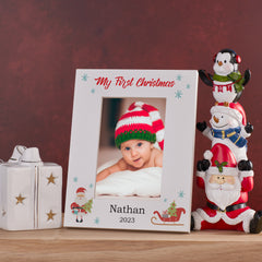 Personalised My First Christmas Photo Picture Frame Portrait With Sleigh
