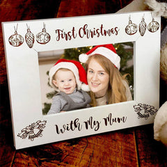 White Engraved Wooden First Christmas With My Mum Photo Frame Gift Mum Photo Frame ukgiftstoreonline