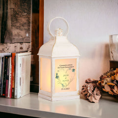 Personalised Engagement Lamp Lantern Night Light Gift Green Clover Heart