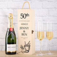 Personalised Wooden Wine or Champagne Box Gift For 50th Anniversary