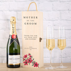 Mother Of The Groom Gift Personalised Bottle Box Wedding Champagne Wine Floral Design