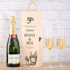Personalised Wooden Wine or Champagne Box Gift For 5th Anniversary