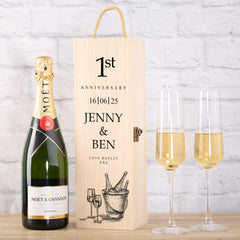 Personalised Wooden Wine or Champagne Box Gift For 1st Anniversary