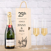 Personalised Wooden Wine or Champagne Box Gift For 25th Anniversary
