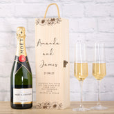 Personalised Wedding Wooden Wine or Champagne Box Gift With Gentle Flowers