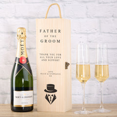 Father Of The Groom Gift Personalised Bottle Box Wedding Champagne Wine Top Hat Design