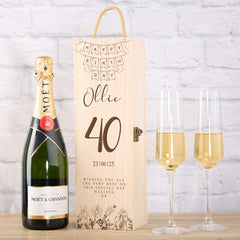 Personalised Engraved Birthday Wooden Wine or Champagne Box Gift 18th, 21st, 30th, 40th, 50th 60th, 70th