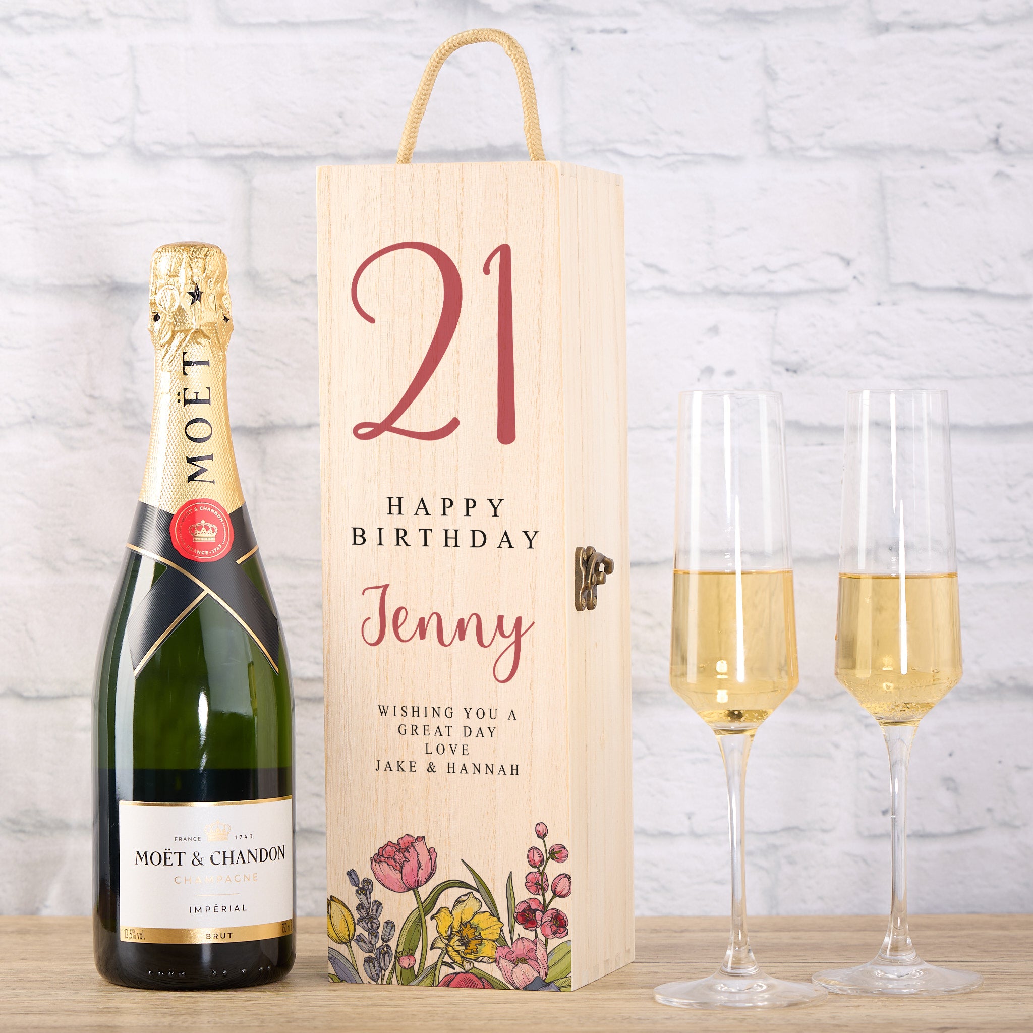Personalised Wooden Wine or Champagne Box Gift For Her 21st Birthday Champagne Bottle Holder ukgiftstoreonline
