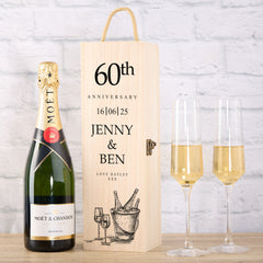 Personalised Wooden Wine or Champagne Box Gift For 60th Anniversary