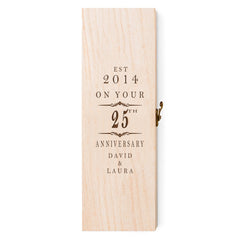 Personalised Wooden Wine or Champagne Box 25th Anniversary Celebration